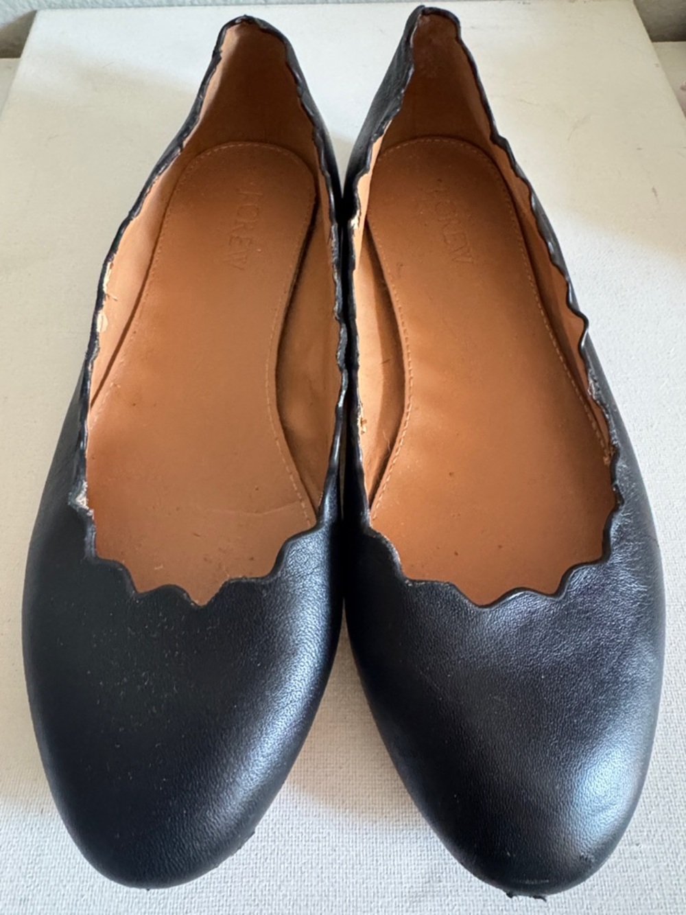 J. Crew Black Scalloped Leather Ballet Flats